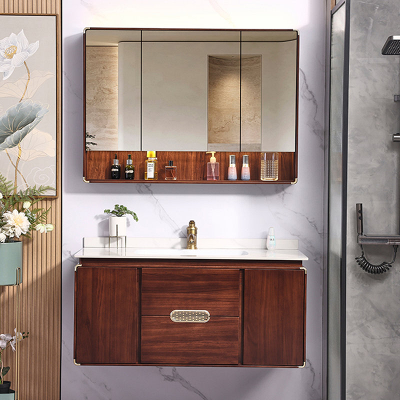 Meuble-lavabo simple de style chinois brun
