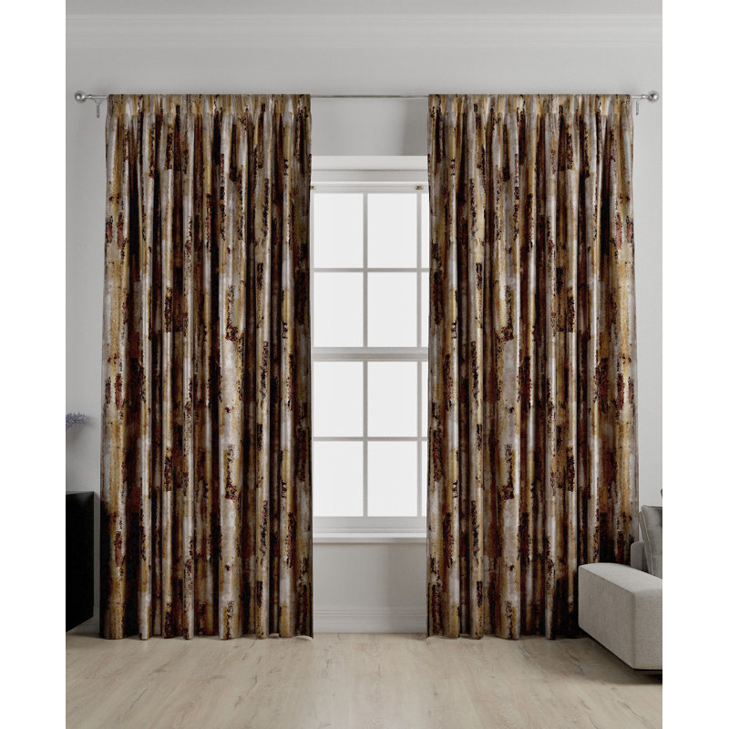 Oaklyn Room Darkening Curtains / Drapes Pair, Width 228 x Drop 182cm, Brown/Yellow/White
