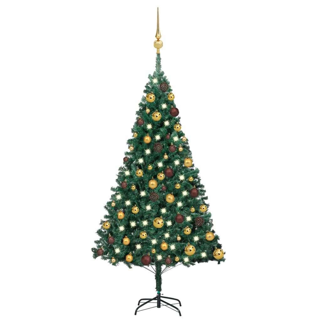 Künstlicher Weihnachtsbaum 180 cm Schwarz mit LED-Leuchten in Kaltweiß, Weihnachtsbaumkugeln und Ständer