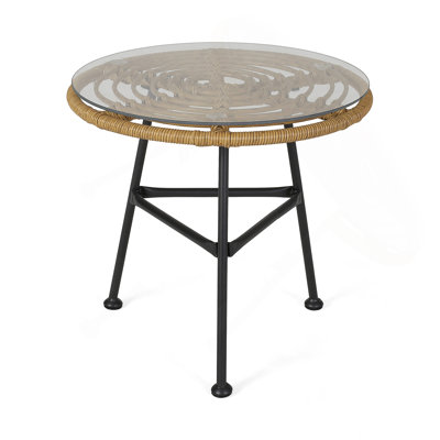 Colorful Ceramic Outdoor Side Table With Weather-Resistant Steel Frame And Vibrant Floral Design For Patio Or Deck