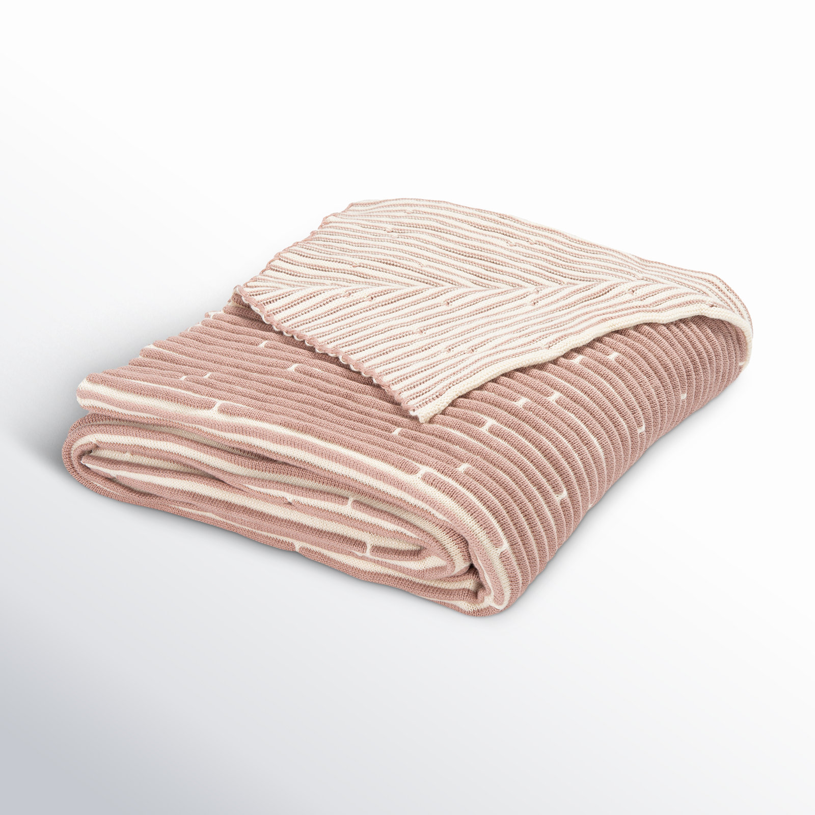 Lilia Cotton Knitted Throw Blanket, Pink/Beige
