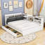 Lit plateforme double en bois avec tête de lit tapissier, rangement et tablette rotative-323396627