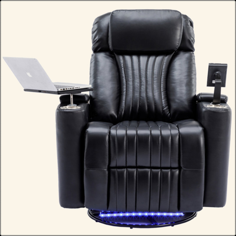 270° Power Swivel Recliner,Home Theater Seating With Hidden Arm Storage And  LED Light Strip,Cup Holder,360° Swivel Tray Table,And Cell Phone Holder,Soft Living Room Chair