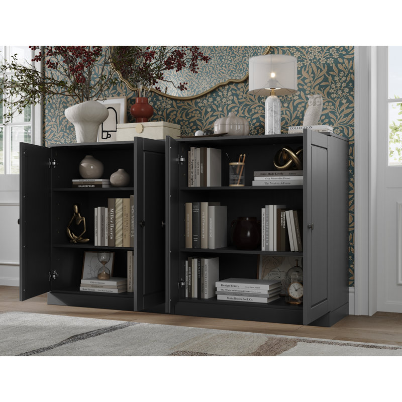 Bieito 100% Solid Wood Sideboard Buffet Cabinet with Doors, Dining Room Storage Credenza Cabinet, 64" W x 35.75" H, Gray