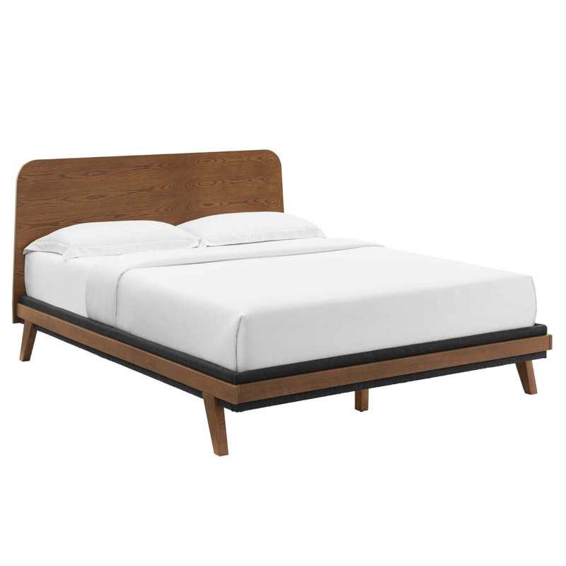 Walnut Finish MDF Wood and Fabric Queen Bedroom Set with Platform Bed and Nightstands