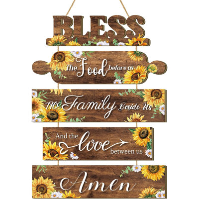 Sunflower Kitchen Wall Decor Bless The Food Before Us Sign Farmhouse Wooden Signs Rustic Dining Room Wall Art Country Vintage Hanging Decoration(Classic Style)