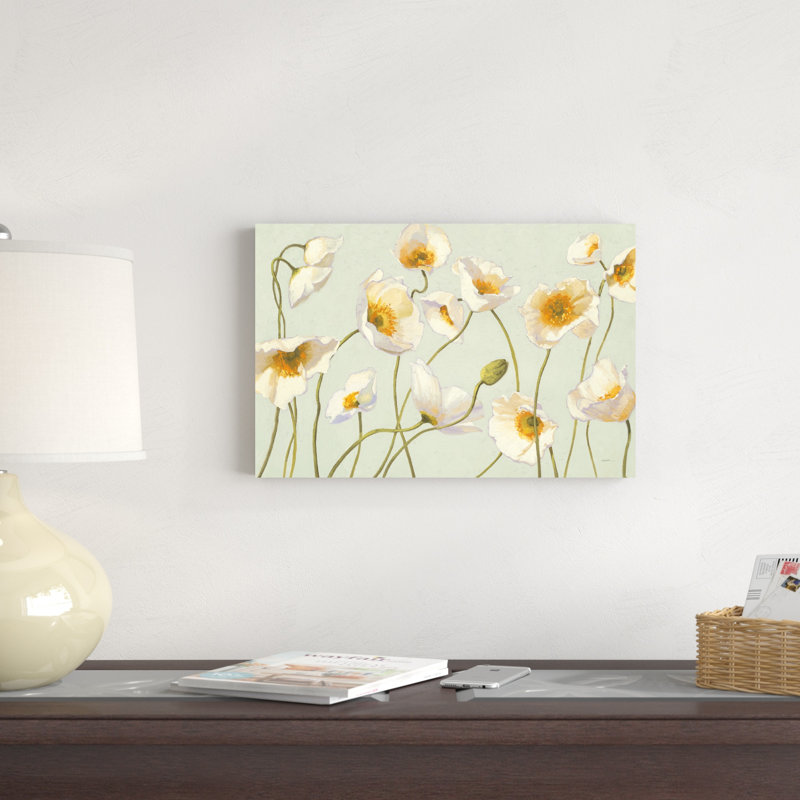 Coquelicots blancs et brillants, H 12 po x l 18 po