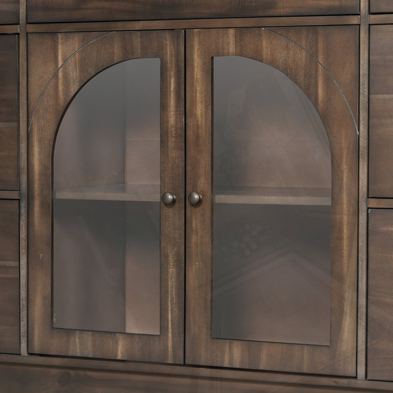 Marenza Contemporary  Wood Sideboard With Glass Cabinet And Drawers, Dark Brown