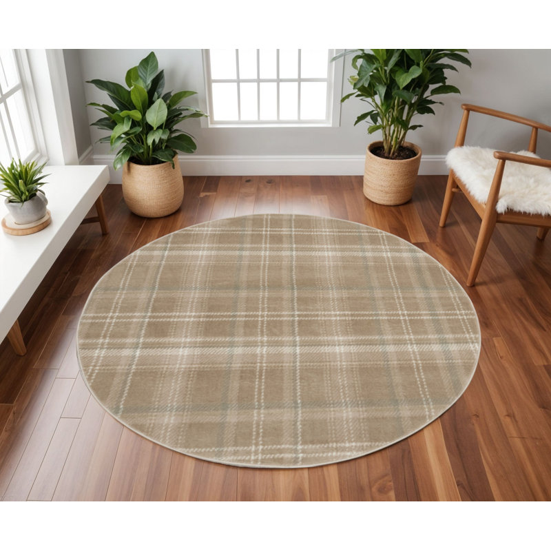 Tapis rond 8 pi taupe et ivoire
