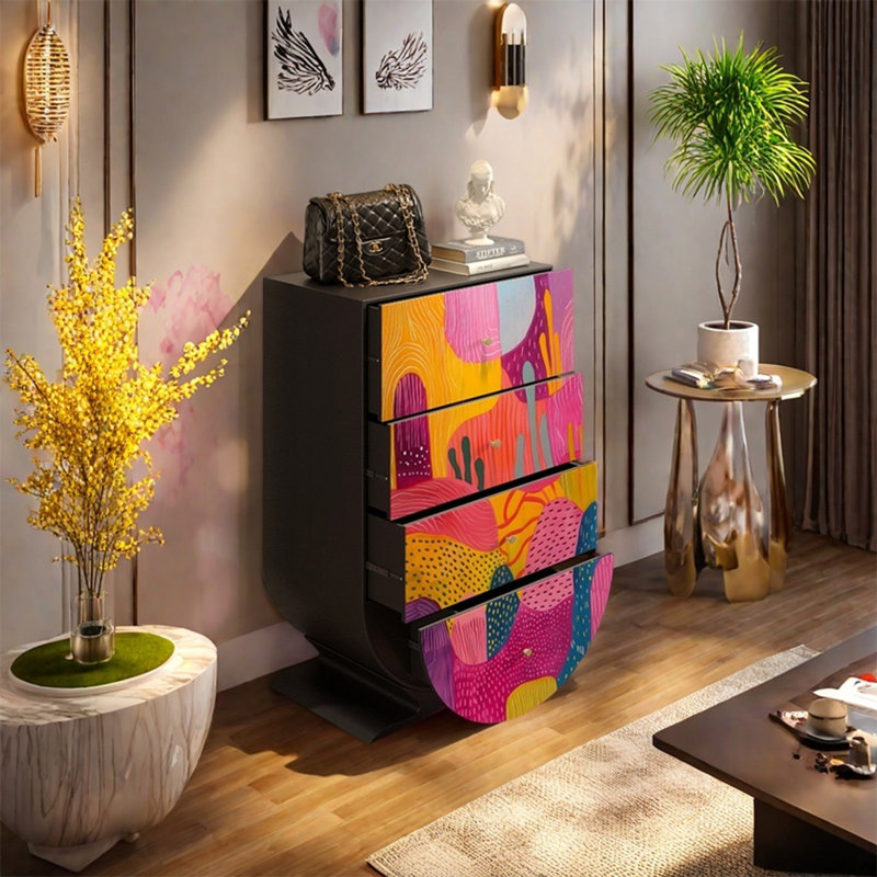 Solid Wood Cabinet with Four Large Drawers