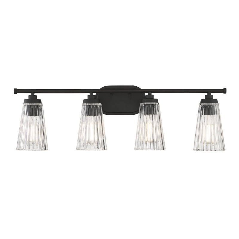 Matte Black and Clear Glass 4-Light Vanity Fixture