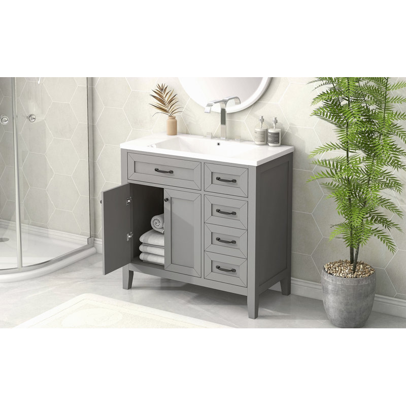 Meuble-lavabo 36 po avec lavabo, armoire de salle de bain avec tiroirs, structure solide et panneau de fibres à densité moyenne