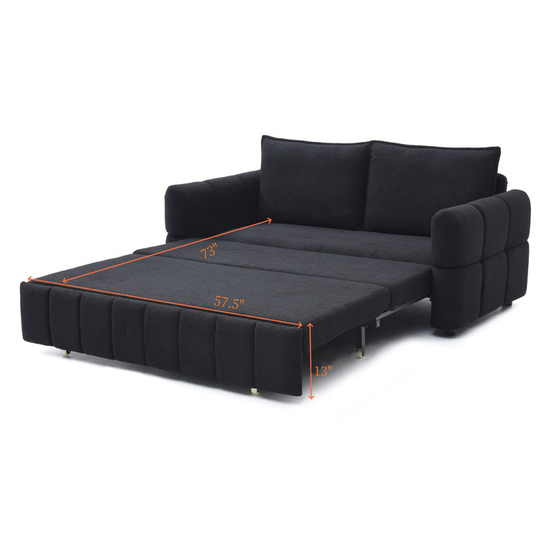 Canapé-lit coulissant Roelke 3-en-1 avec tissu Teddy, Noir, noir, noir, noir