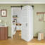 Porte de grange pliante à 5 panneaux en bois manufacturé blanc, préassemblée et peignable, 60 po x 84 po, avec trousse de quincaillerie d'installation (idéale pour les petits placards, garde-manger, buanderie, salle de bain)-109052729