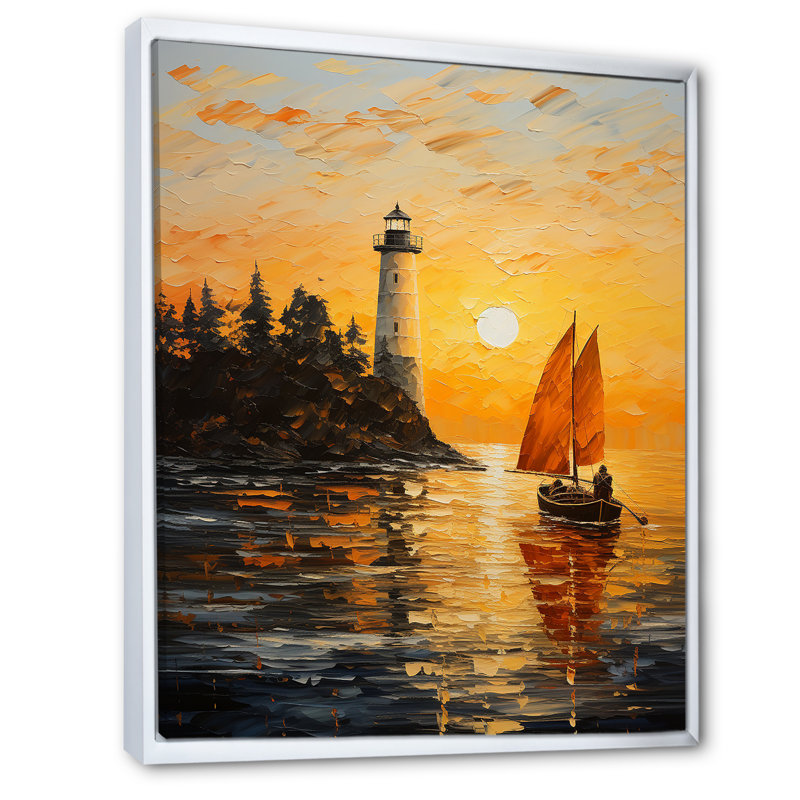Port maritime, solace, pointillisme - art mural nautique et plage, salon, H 32 po x l 24 po x P 1 po, Cadre flottant blanc