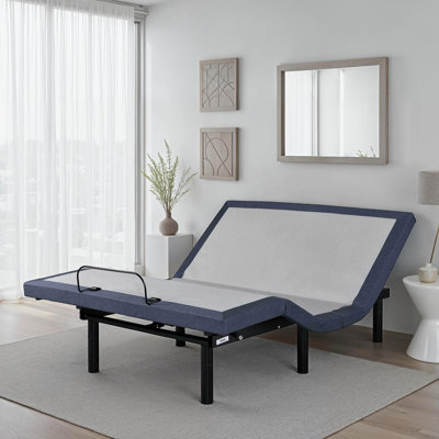 Base de lit double réglable avec massage, réglages de la tête et des pieds, position du ronflement, pieds 3 en 1, lampe de poche à distance. Bleu gris acier pour plus de confort
