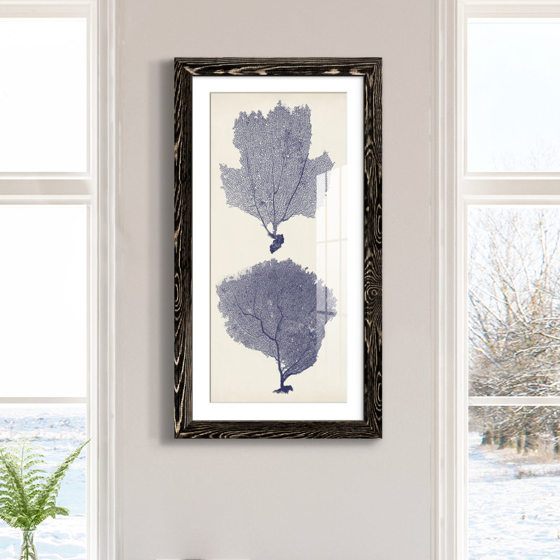 Indigo Seafans I - Cadre photo, impression sur papier, Toile avec cadre noir