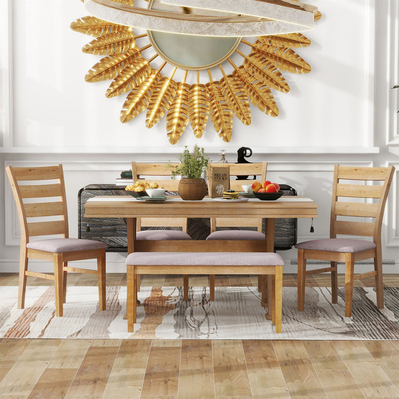 Caitilyn 6 - Person Trestle Dining Set, Natural Wood Wash