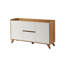 Console élégante, finition chêne et blanc, 55,0 po x 30,7 po x 15,7 po | 100% panneau de particules revêtu de mélamine, épaisseur: 0,7 pouce | Bandes de chant durables en PVC, parfaites pour le décor de l'entrée et du salon, conception moderne