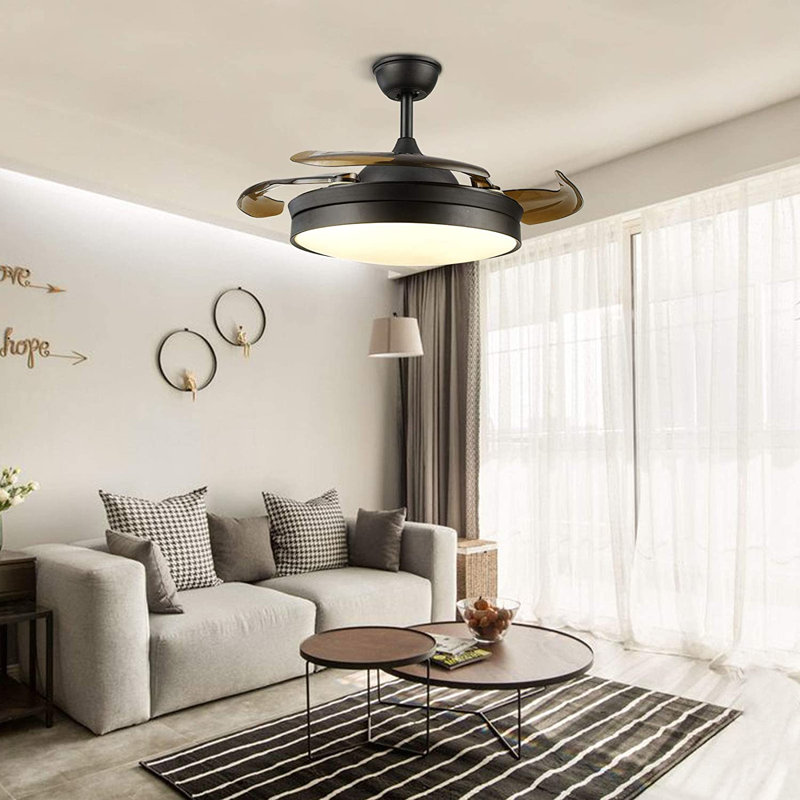 Carlhenry 42Inch Modern Retractable Ceiling Fans LED Light with Remote Control, Black