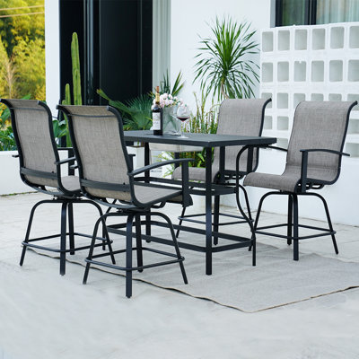 Metal Frame Swivel Counter Stool And Rectangular Bar Table With Built-in Ice Bucket