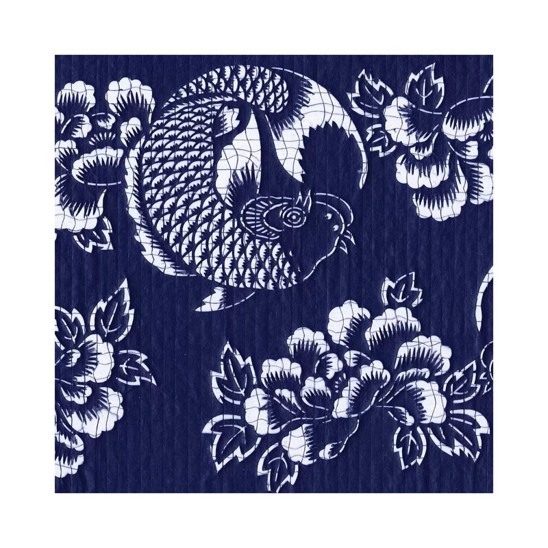 Indigo Carp Katagami II by Vision Studio - Wrapped Canvas Gallery-Wrapped Canvas Giclée, 45.72 cm H x 45.72 cm W