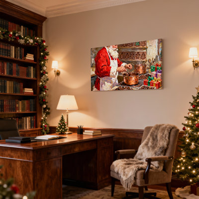 Ensemble de 3 impressions sur toile, "Christmas Santa Fabrication de chocolat dans la cuisine"