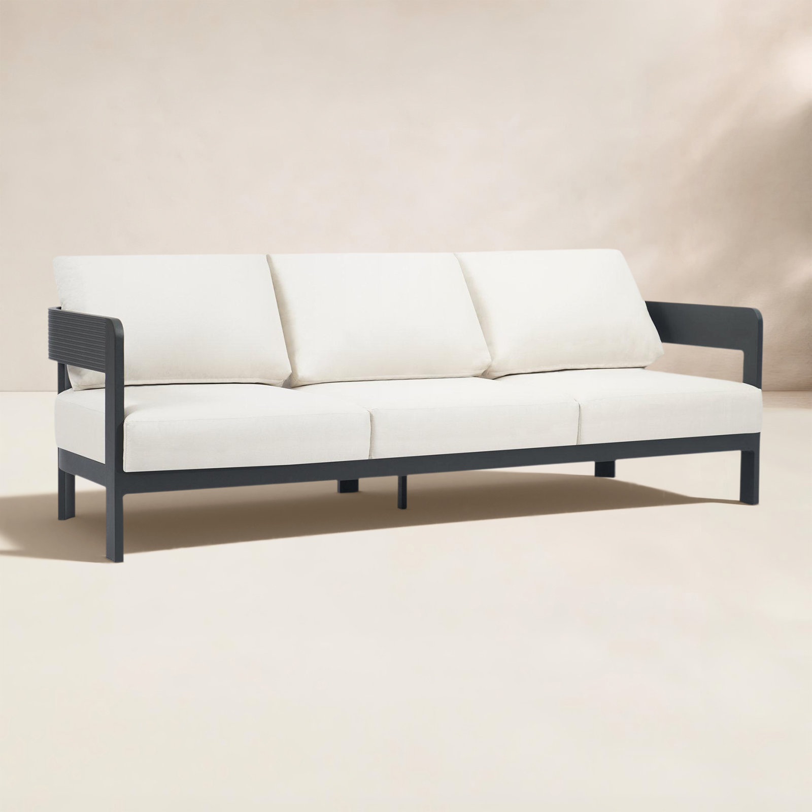 Lisa 82" Rounded Aluminum Patio Sofa, Cream
