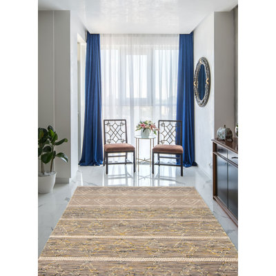 Tapis unique nouvel âge en laine beige foncé Deneena 5 pi x 7 pi 10 po