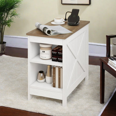 Dmitri Farmhouse End Table with Charging Station & Storage Shelf