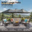 Parasol de marché extérieur lumineux à double face avec base Emanuell 14,5 pi x 8,3 pi avec base Emanuell-1050937817