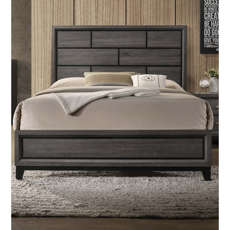 Grand lit à panneau gris à finition grise 1pc (seulement lit)