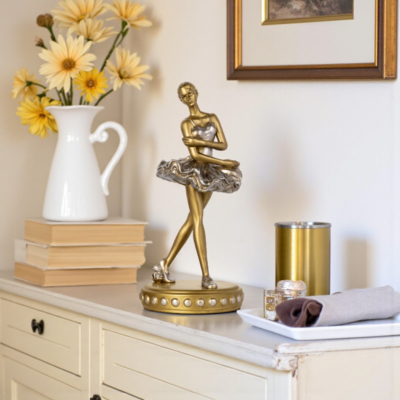 Standing  Figurine, Elegant  Sculpture, Resin Ballet Girl Statue For Home Decor, Gift For Dance Lovers, Gold