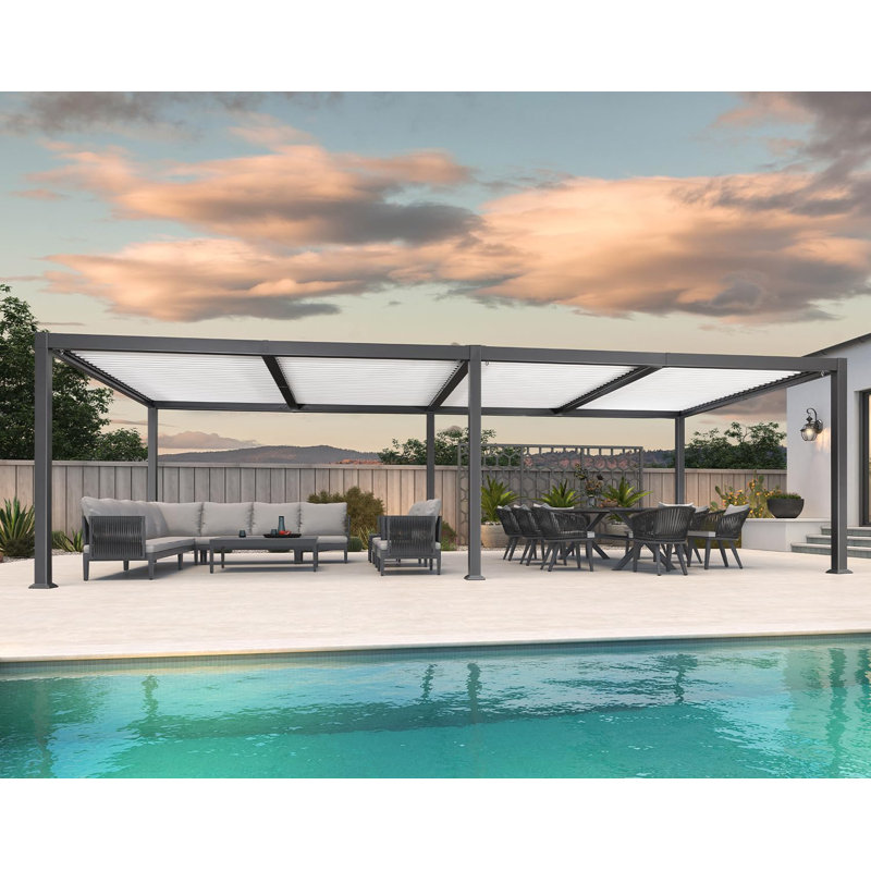  Purple Leaf 11' X 28' Outdoor Aluminum Pergola White Adjustable Rainproof Roof Grey Frame, White/Gray