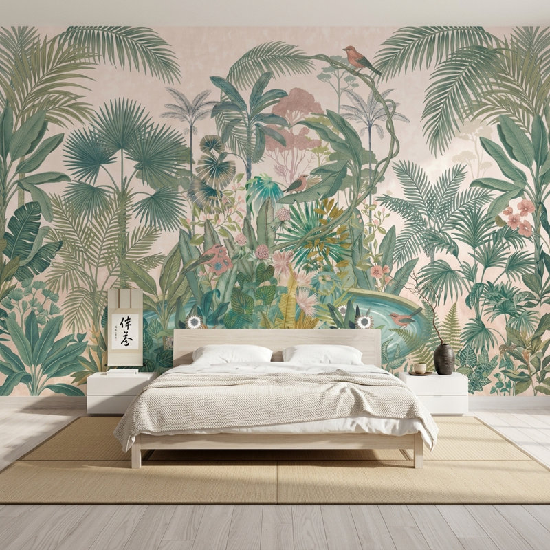 Papier peint tropical amovible Jungle botanique, Non tissé, 160 po x 108 po