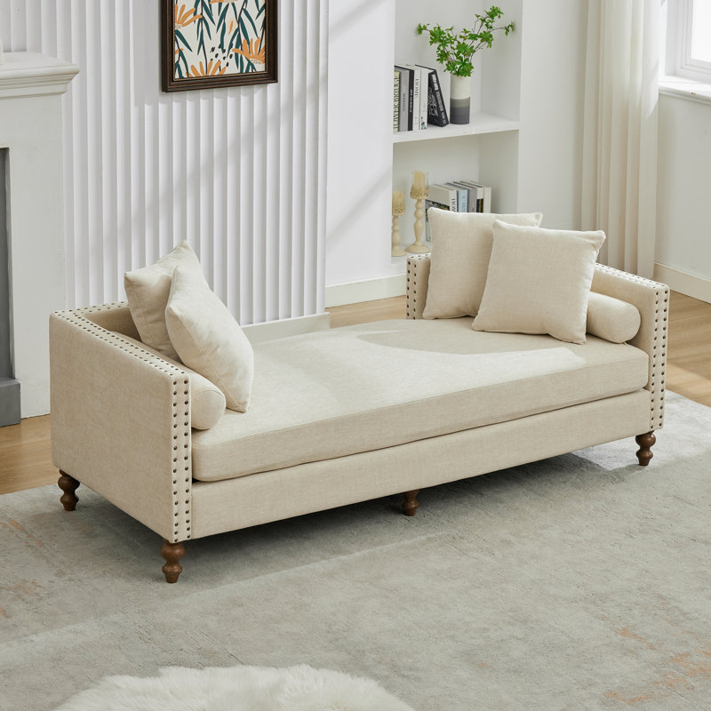 Méridienne rembourrée avec têtes de clou 75,2 "Roomfitter, lit de repos en chenille avec 6 coussins, beige, Beige
