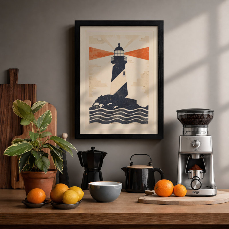 Lighthouse on Stone Retro - Framed Print, A3 - 42.0 x 29.7 cm, Black