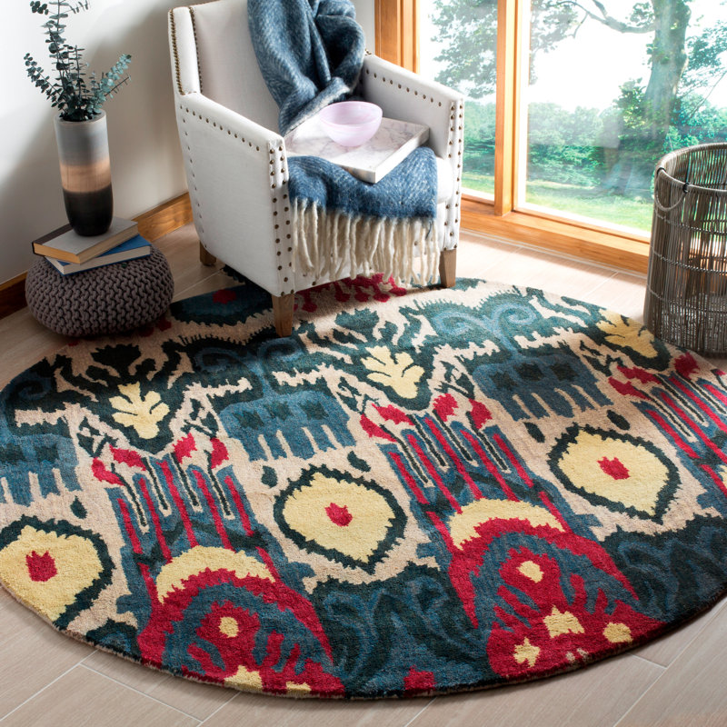 Kline Ikat Hand Tufted Wool Ikat Rug, Round 6'