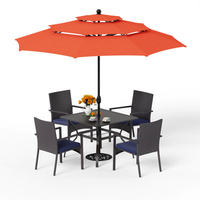 Ensemble de salle à manger pour 4 personnes 37 "avec coussins et parasol Alyah Square