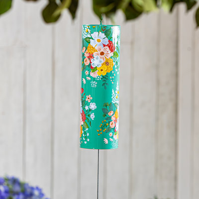 Green Florals Metal Cylinder Wind Chime, 36in