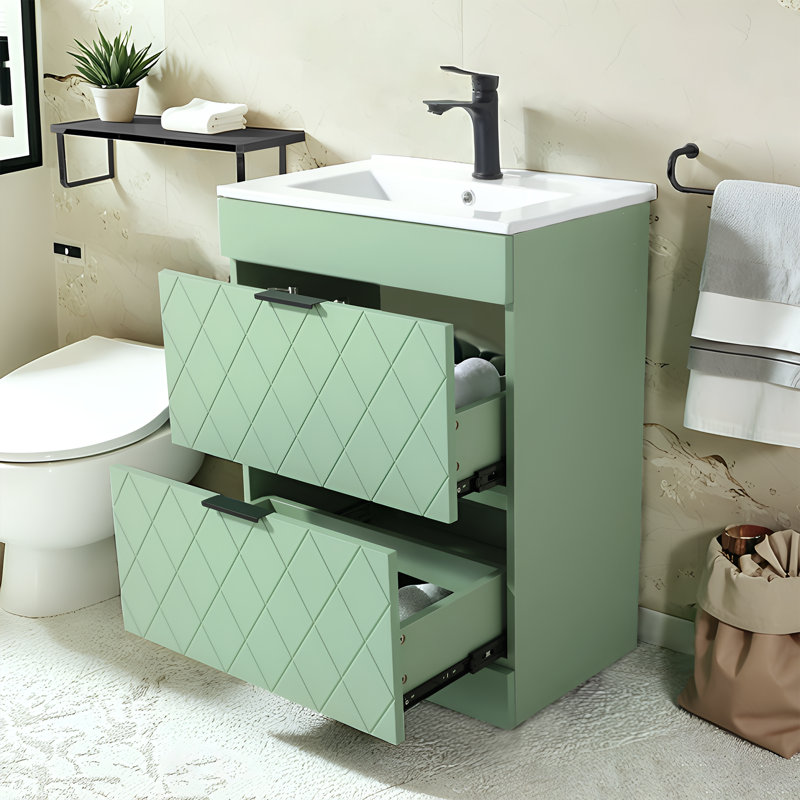 24" Modern Free-Standing Single Bathroom Vanity With Ceramic Top