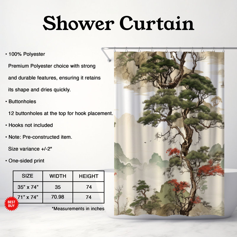 Rideau de douche Premium, H 74 po x l 71 po, Bois asiatiques
