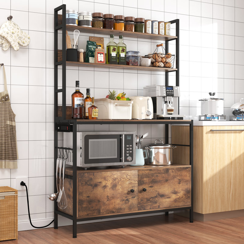 Étagère de cuisine pour boulangeries avec armoire de rangement et prises de courant, étagère à micro-ondes
