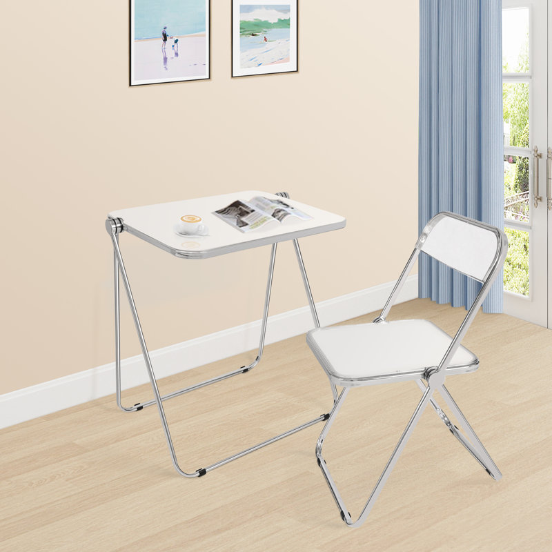 Foldable Table, Transparent  Portable Side Table, Modern Bedroom Computer Desk, Sofa Side Table, White