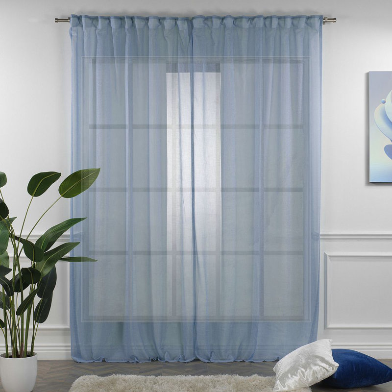 Extra Long Sheer Curtain Panels, 52" W x 95" L, Baby Blue