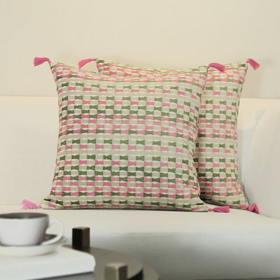 Housse de coussin en jacquard de couleur rouge à lèvres Tatami (paquet de 2)