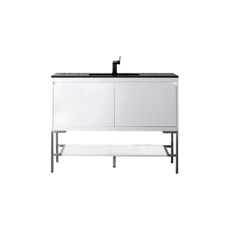 Mantova 47.25'' W Single Vanity, Glossy White/Champagne Brass, Charcoal Black