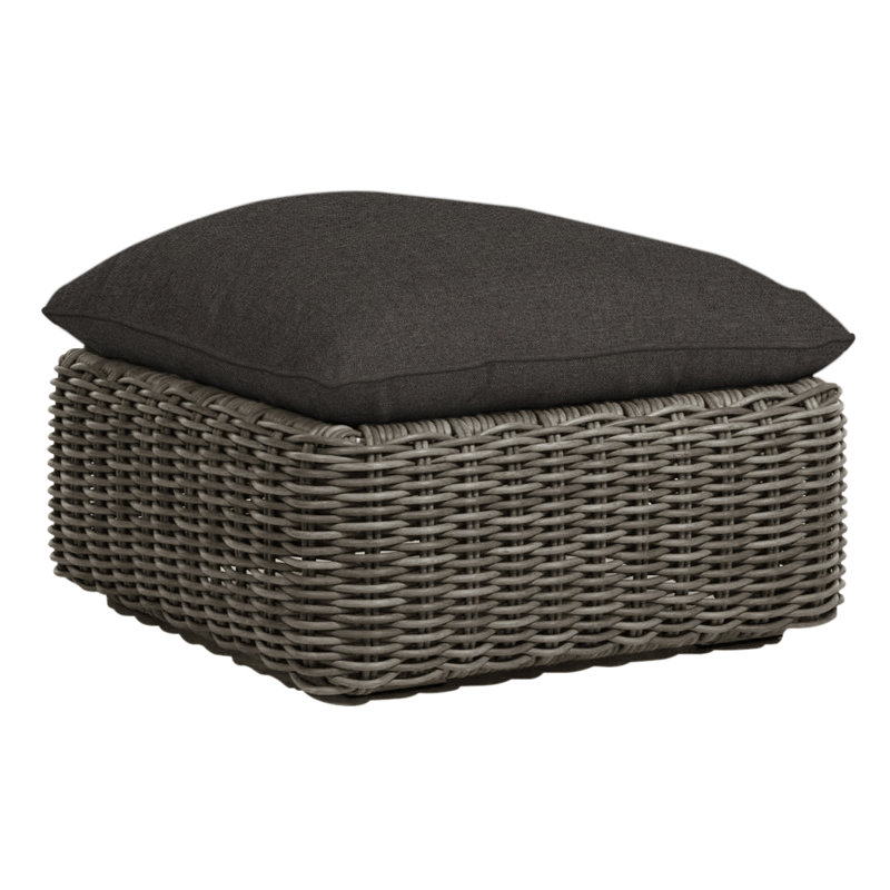 Montecito Outdoor Ottoman with Cushion, Welt, Raffia, Rollo Cream