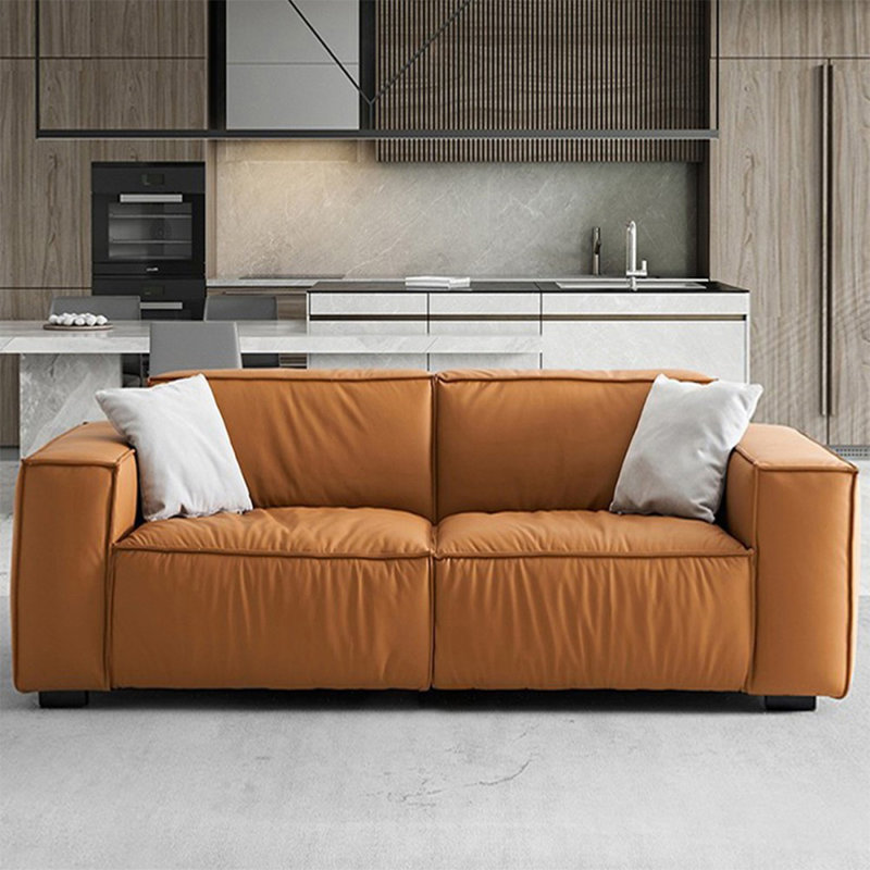 Causeuse coussin orange en cuir véritable