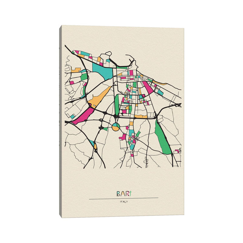 «Bari, Italy Map» par Ayse Deniz Akerman - impression sur toile tendue, H 40 po x l 26 po x P 1,5 po